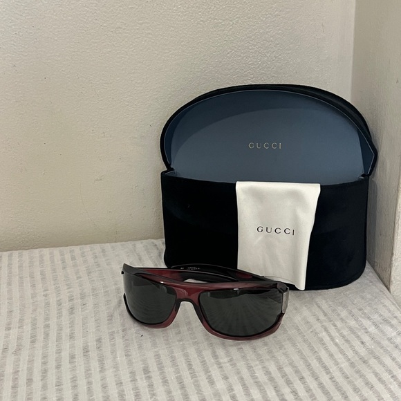 Gucci Wrap Around Sunglasses Oval Glasses for Women/Men Burgundy/Gold